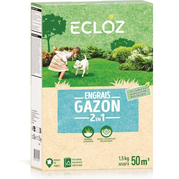 Ecloz - Engrais gazon 2 en 1 qui limite apparition mousse Ecloz 50m²