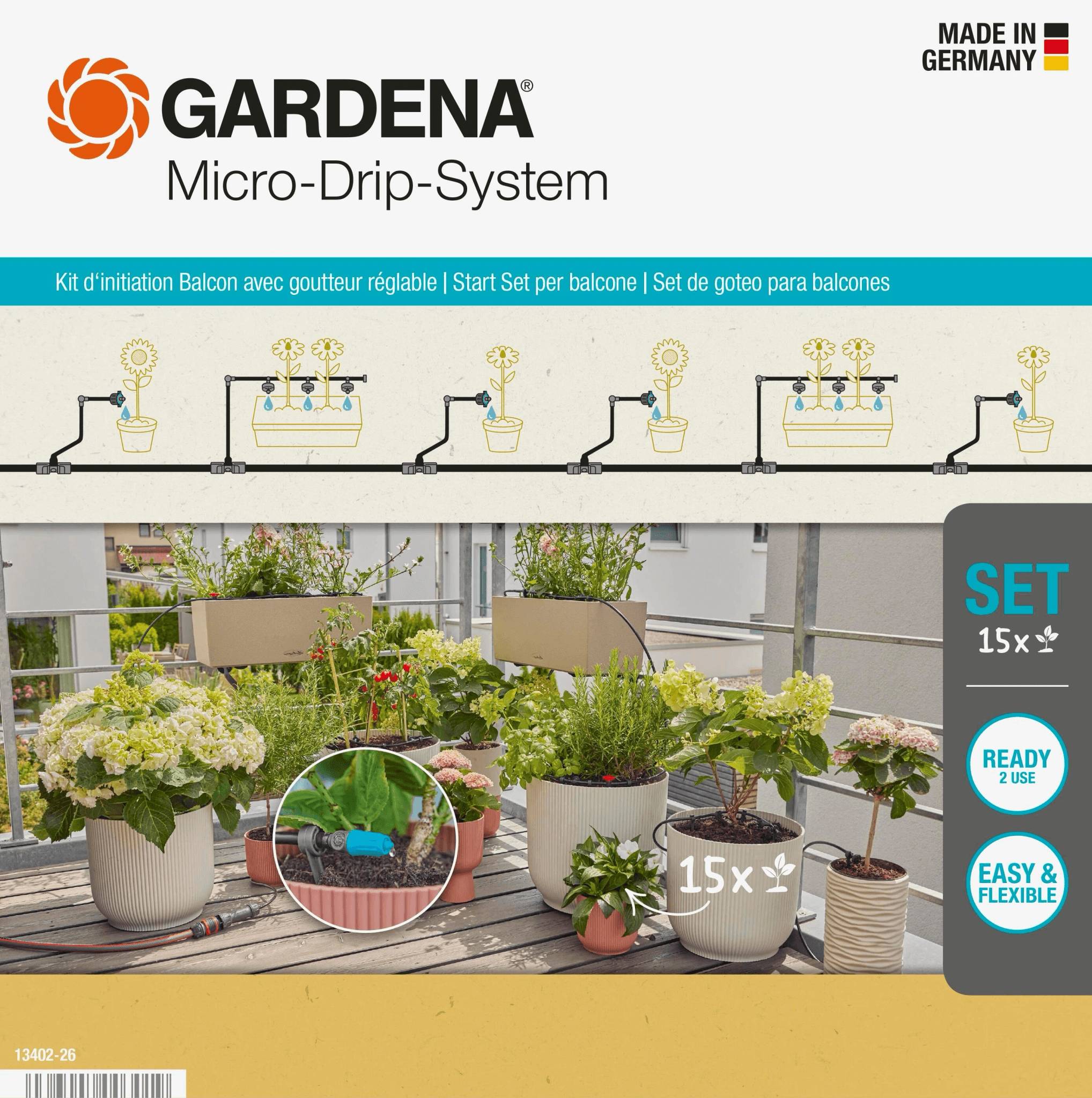 Kit d'arrosage goutte-à-goutte pour balcon 15 plantes GARDENA - Image 4