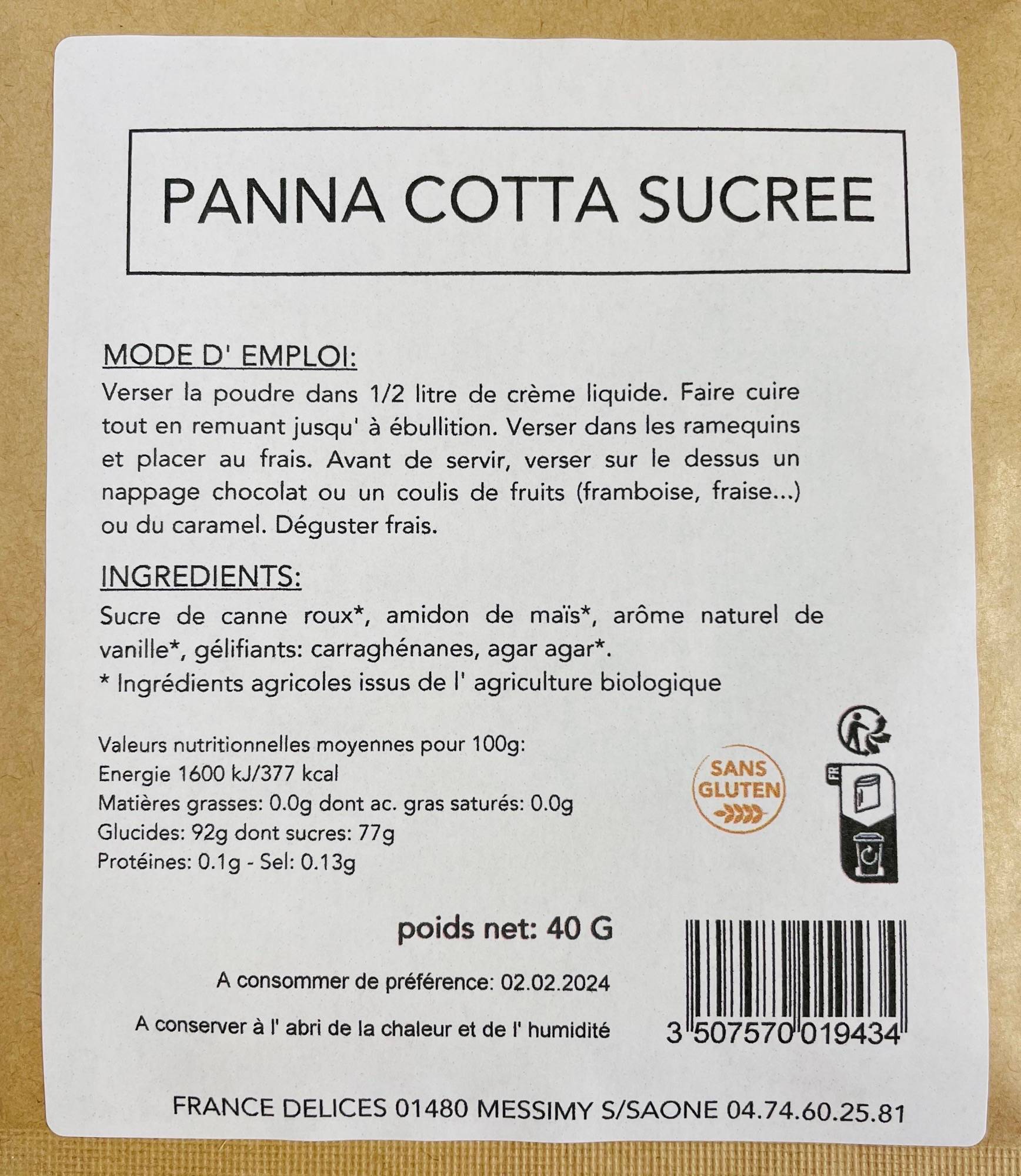 France Délices - Préparation pour Panna Cotta dessert bio 40 g - FRANCE DÉLICES - Image 2
