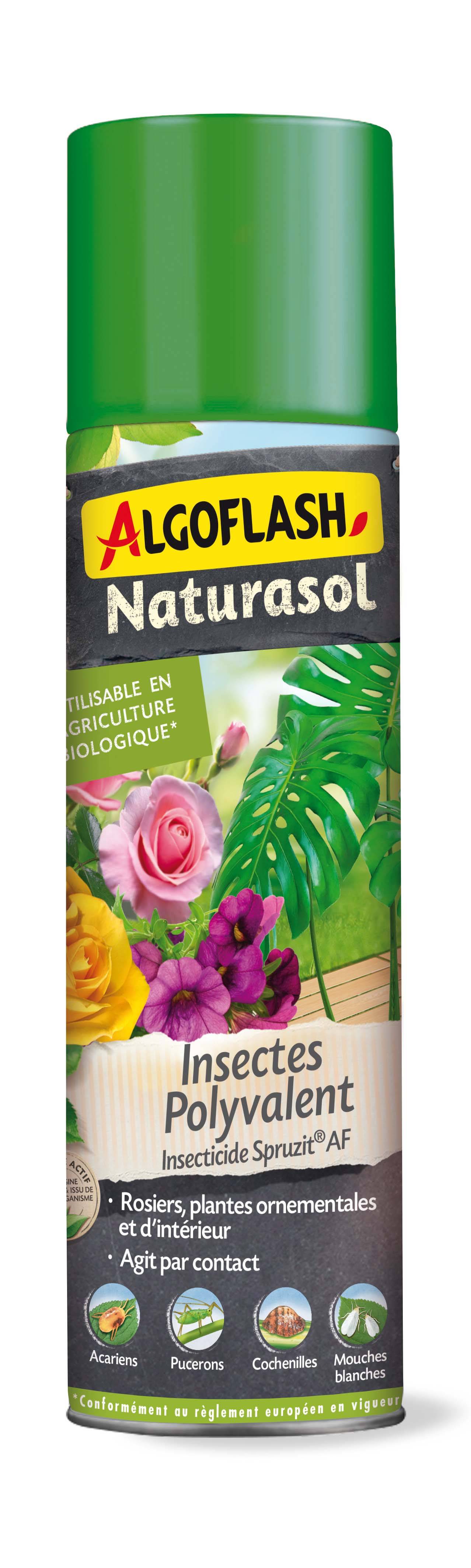 Algoflash Naturasol - Aérosol traitement insecte polyvalent rosier, plante ornementale d'intérieur 400 ml - ALGOFLASH