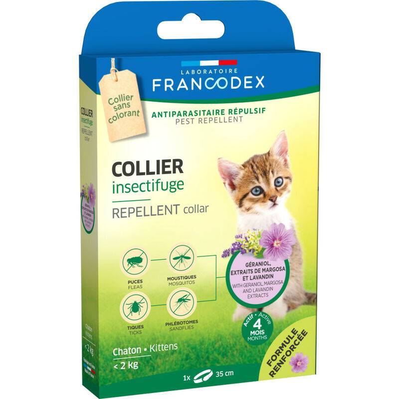Collier insectifuge chatons sans PVC 35 cm - FRANCODEX - Image 1