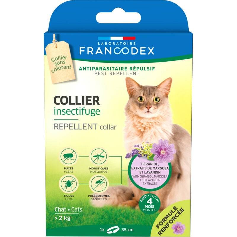 Collier insectifuge pour chats blanc L.35 cm formule renforcée - Francodex - Image 6
