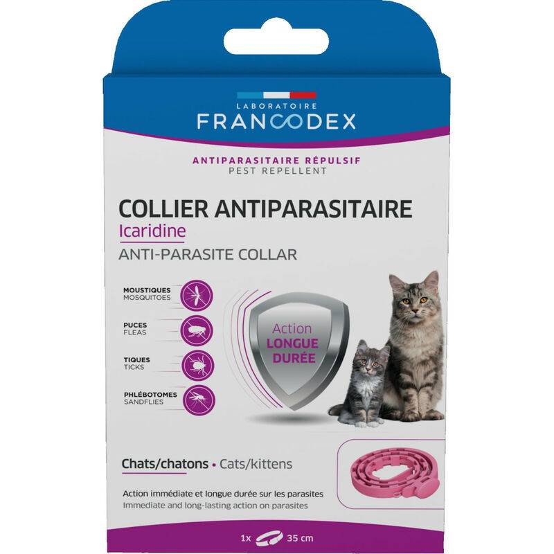 Collier antiparasitaire icaridine rose 35 cm pour chats et chatons - FRANCODEX - Image 1
