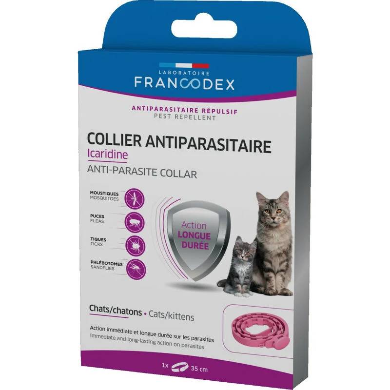 Collier antiparasitaire icaridine rose 35 cm pour chats et chatons - FRANCODEX - Image 2