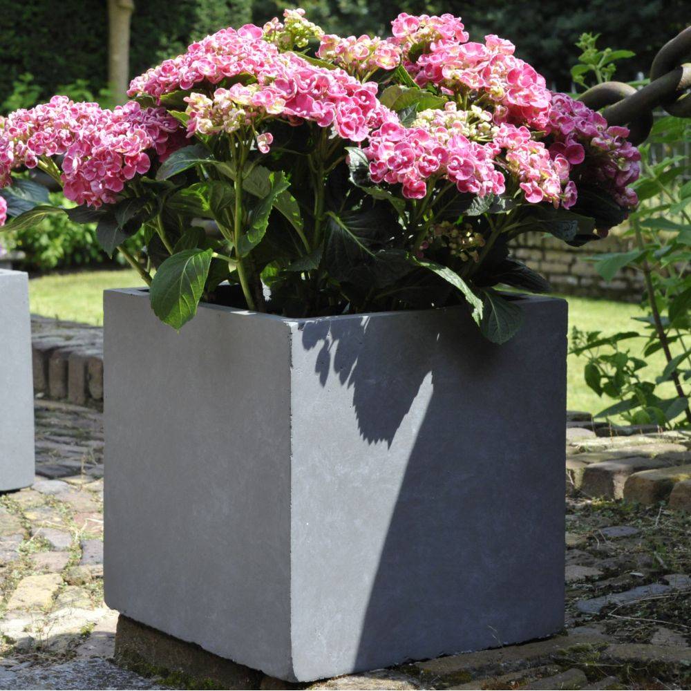 Bac à fleurs en fibre de terre Cubi L34 H30 cm Gris