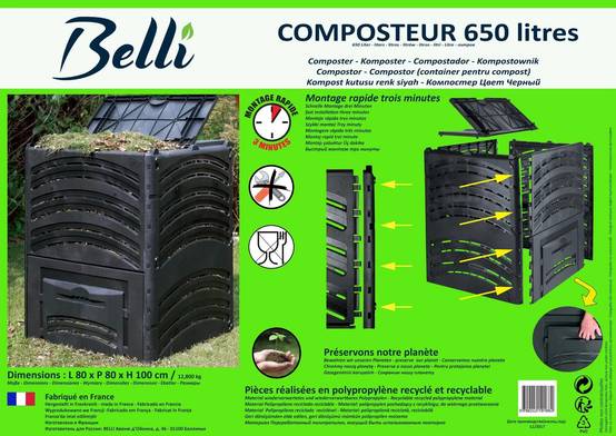 BelliJardin - Composteur jardin PVC noir 650 L 80x80x100 cm - BELLIJARDIN - Image 5