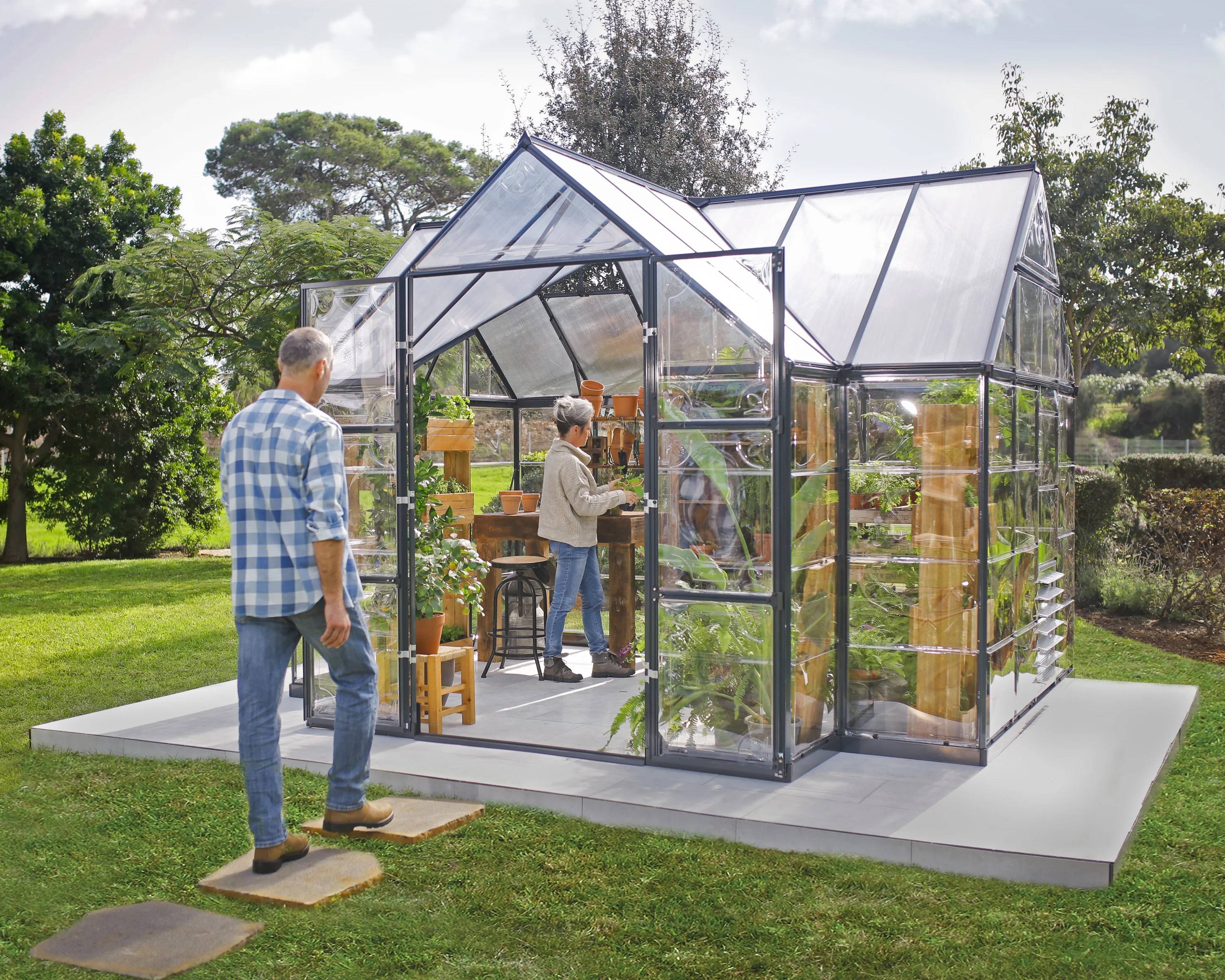 Canopia by Palram - Serre de jardin polycarbonate aluminium gris 11,1 m² Victory Orangery + embase - Canopia by Palram - Image 26