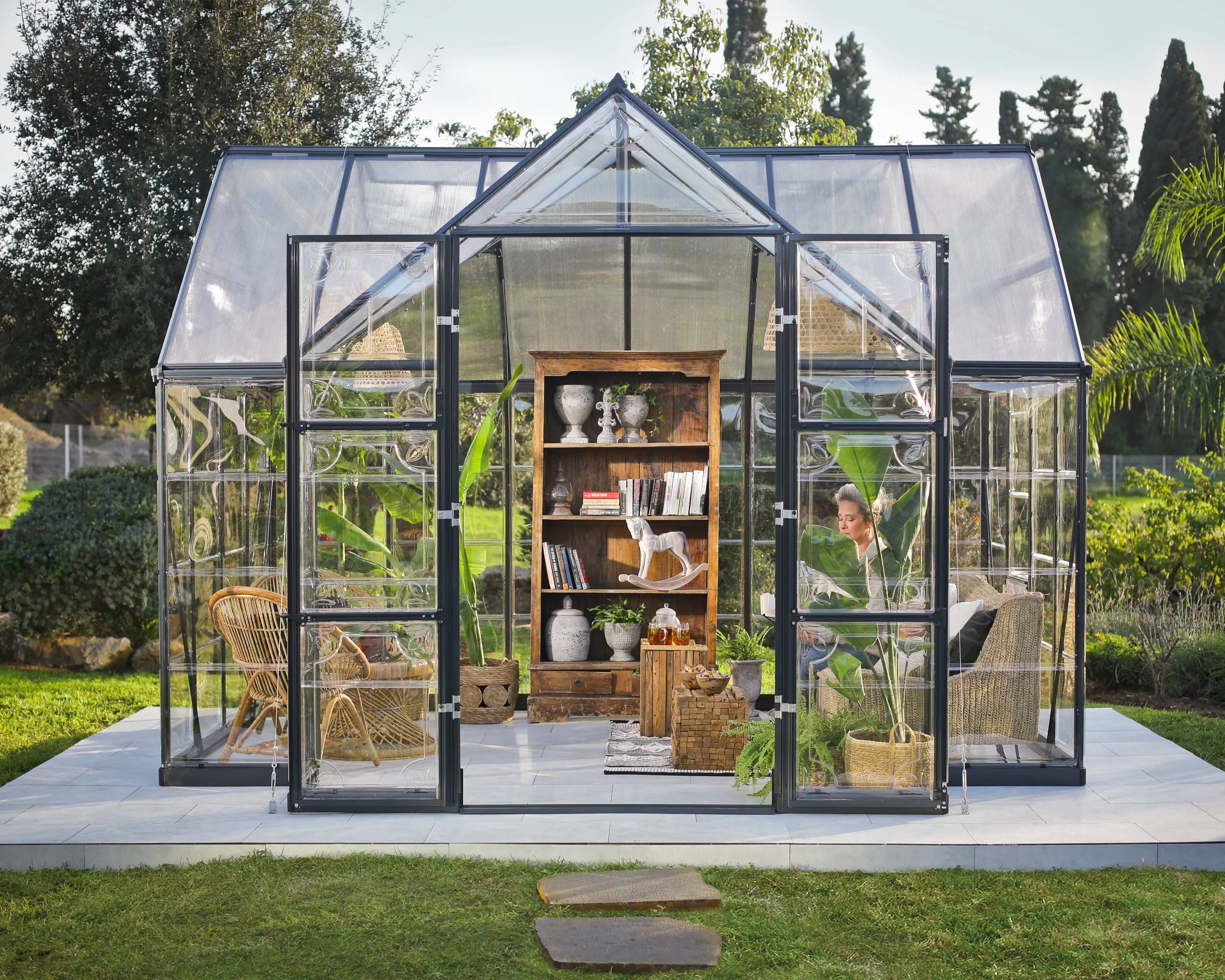 Canopia by Palram - Serre de jardin polycarbonate aluminium gris 11,1 m² Victory Orangery + embase - Canopia by Palram - Image 25