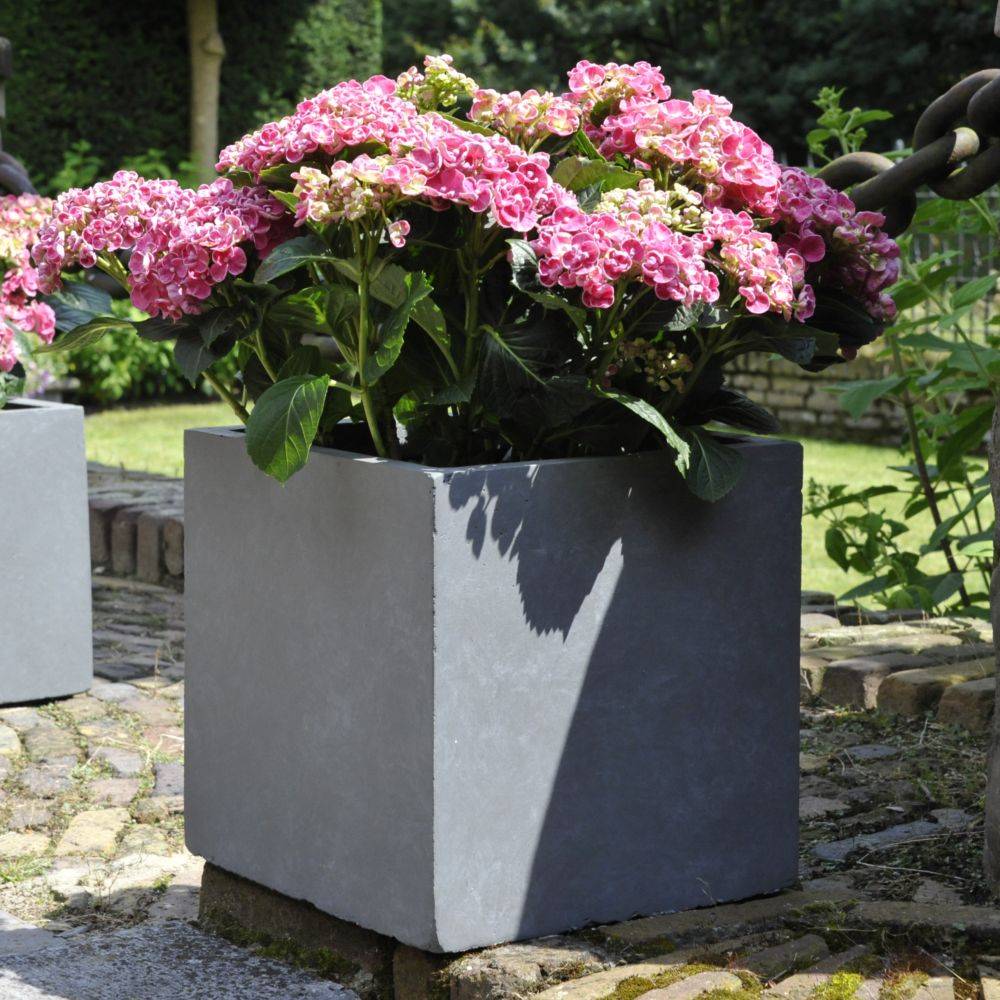 Bac à fleurs en fibre de terre Cubi L23 H23 Gris - Image 1