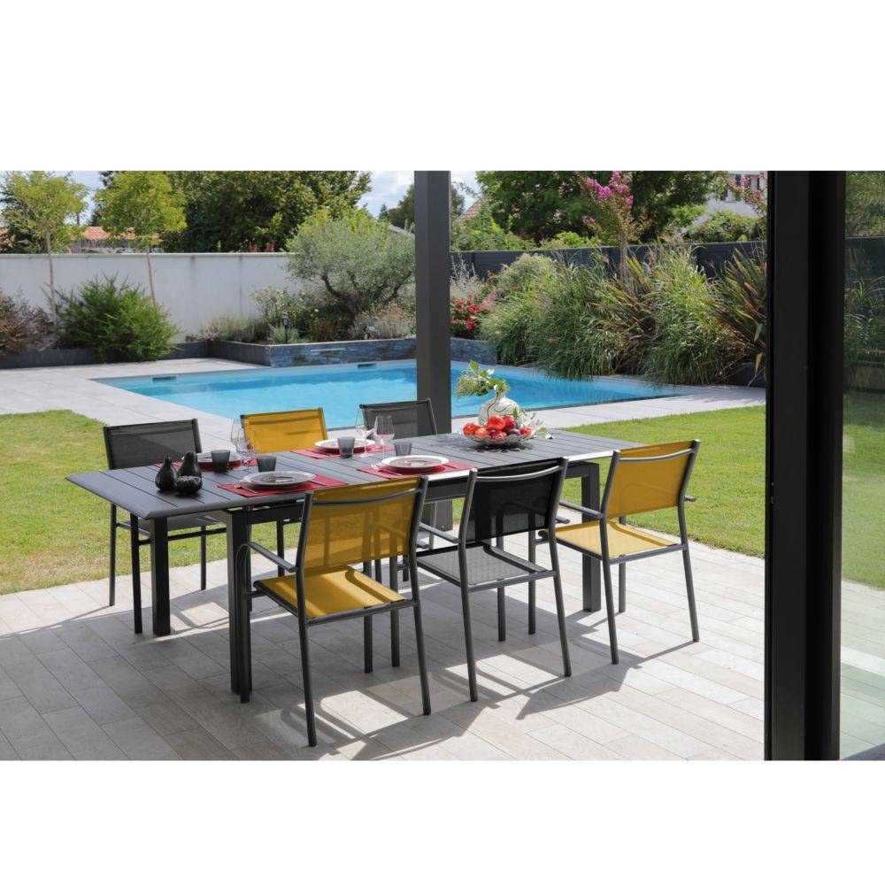 Fauteuil de jardin Aluminium Textilène Graphite Moutarde – DUCA - Image 2