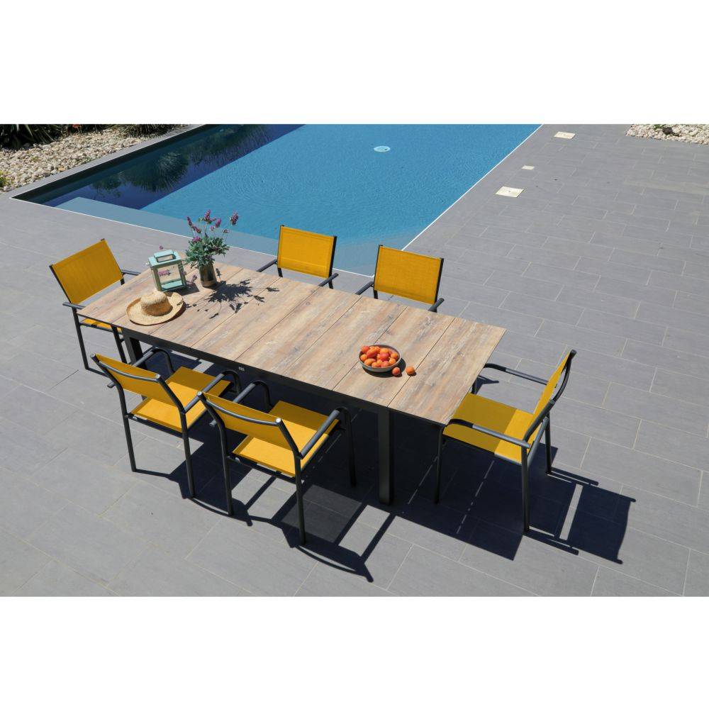 Fauteuil de jardin Aluminium Textilène Graphite Moutarde – DUCA - Image 3