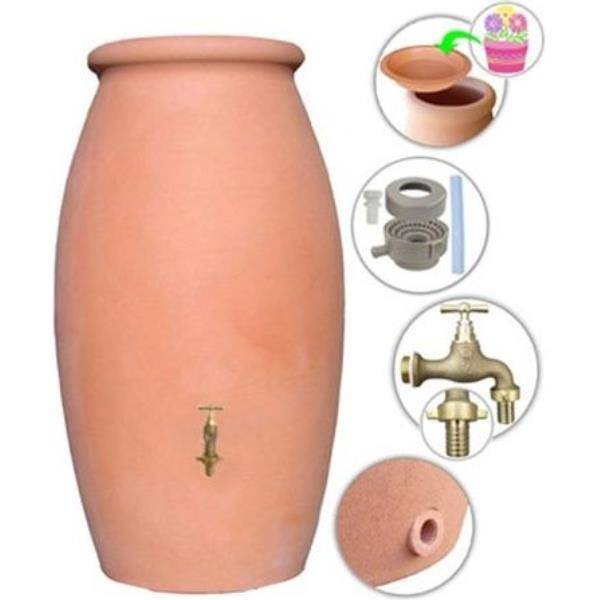 Belli - Récupérateur d'eau de pluie 500L + robinet, collecteur Jarre PE coloris terre cuite  - BELLI - Image 3