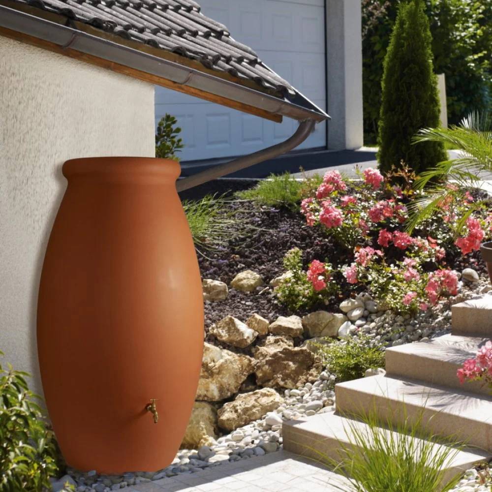 Belli - Récupérateur d'eau de pluie 500L + robinet, collecteur Jarre PE coloris terre cuite  - BELLI - Image 5