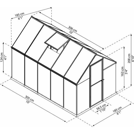 Canopia by Palram - Serre de jardin polycarbonate aluminium brut 5,7 m² Mythos avec embase - Canopia by Palram - Image 12