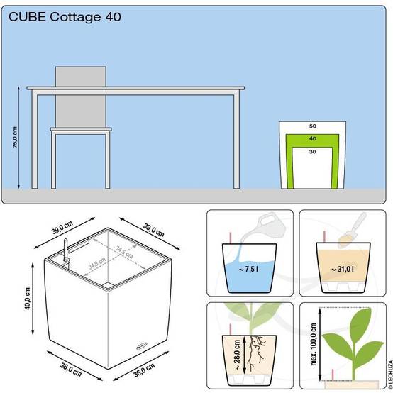 Pot Cube Cottage Résine Noir Graphite – LECHUZA - Image 2