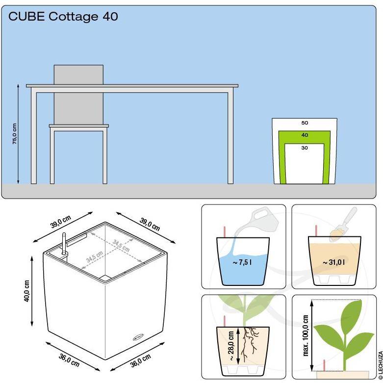 Pot Cube Cottage Résine Noir Graphite – LECHUZA - Image 2