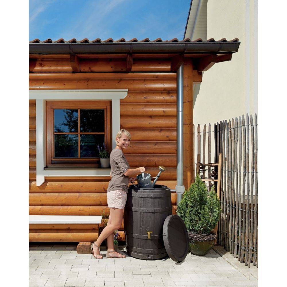 Garantia - Récupérateur d'eau de pluie 400L robinet et collecteur inclus imitation tonneau marron - GARANTIA - Image 4