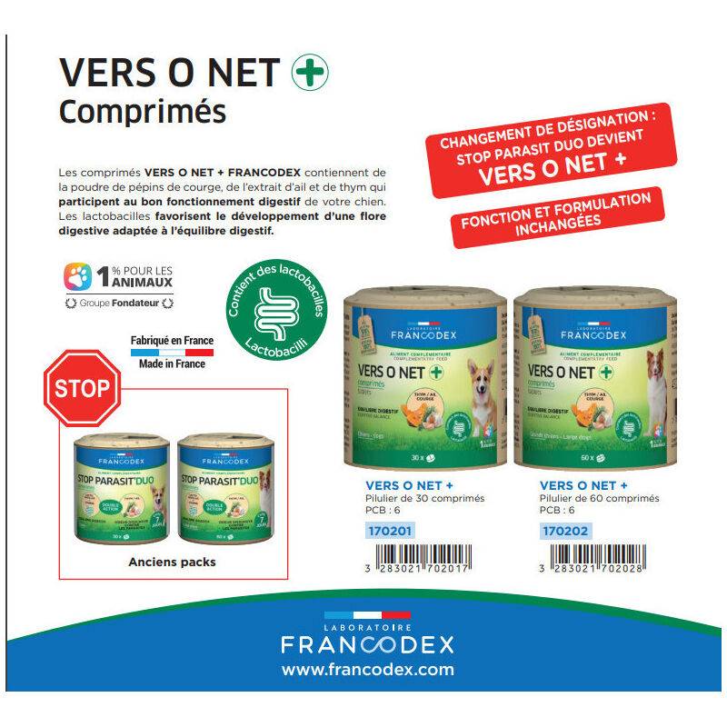Vers O Net+ comprimés anti-parasitaires pour grand chien Ø6 cm H.6.5 cm - Francodex