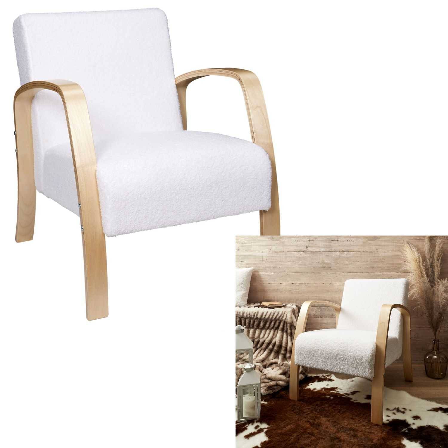 Fauteuil assise tissu bouclette Hella –
