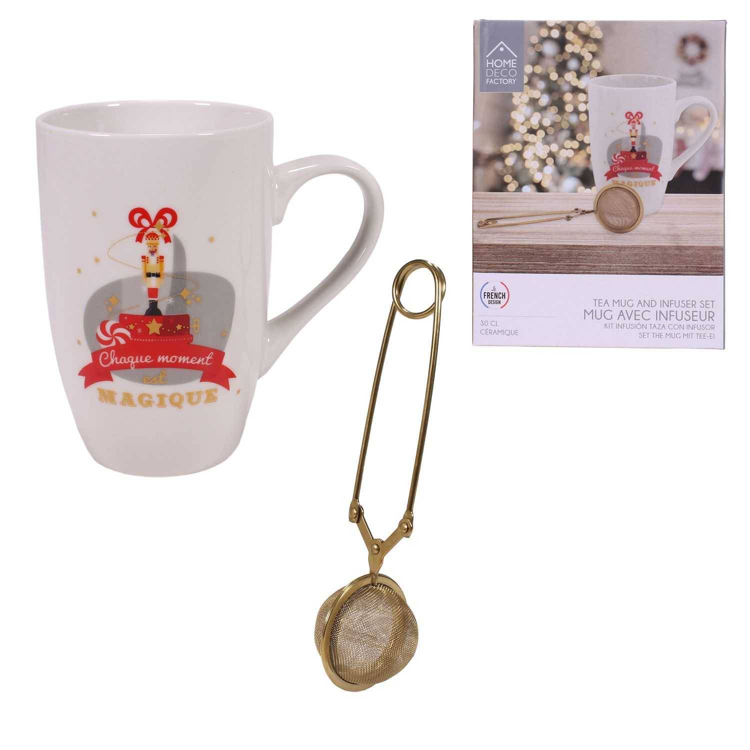 Paris Prix - Mug Infuseur Noël Céramique Blanc & Or 30 cl - PARIS PRIX