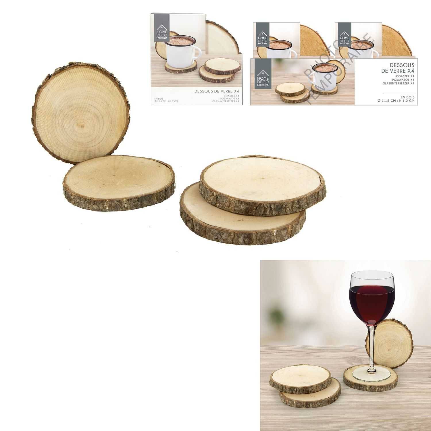 Set de dessous de verre bois marron Ø 11 cm H 1,30 cm - THE HOME DECO FACTORY - Image 1