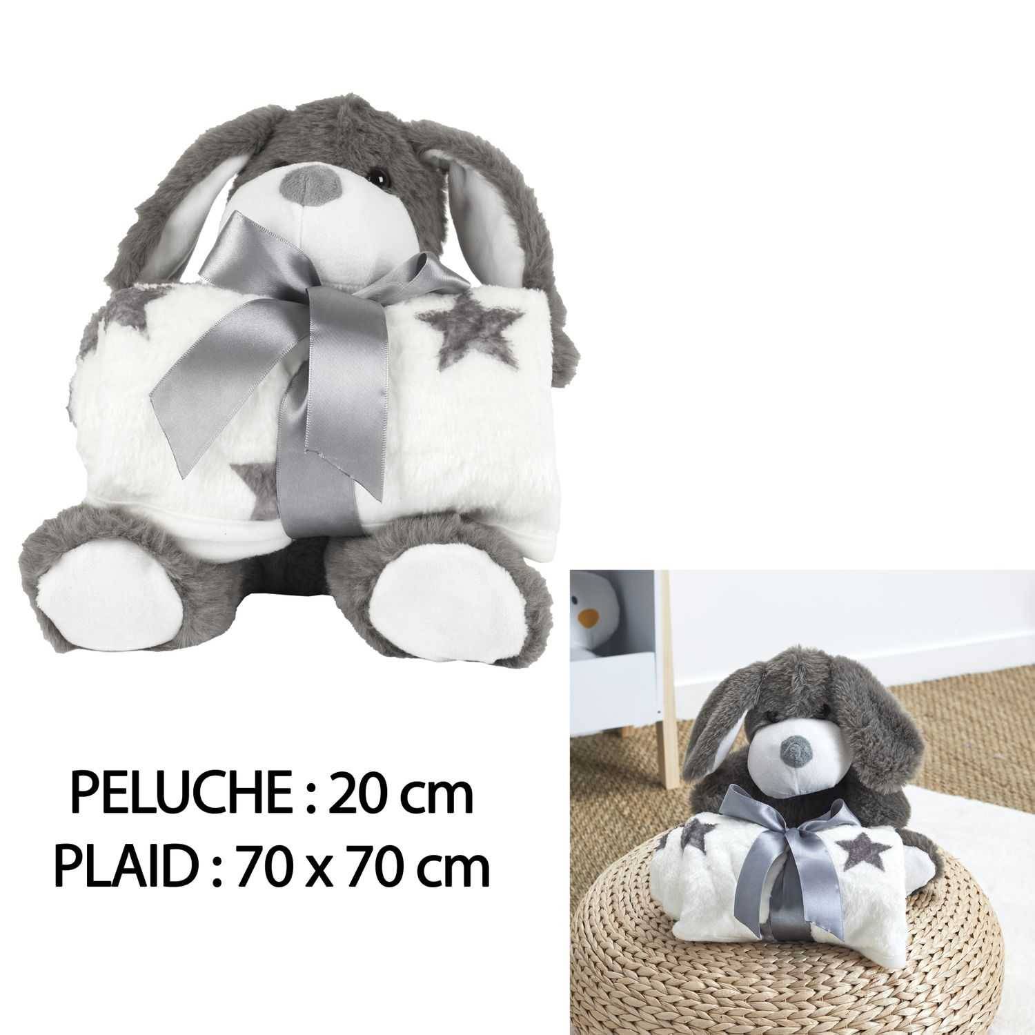 Peluche Chien Plaid Polyester Gris 70x70 cm - PARIS PRIX