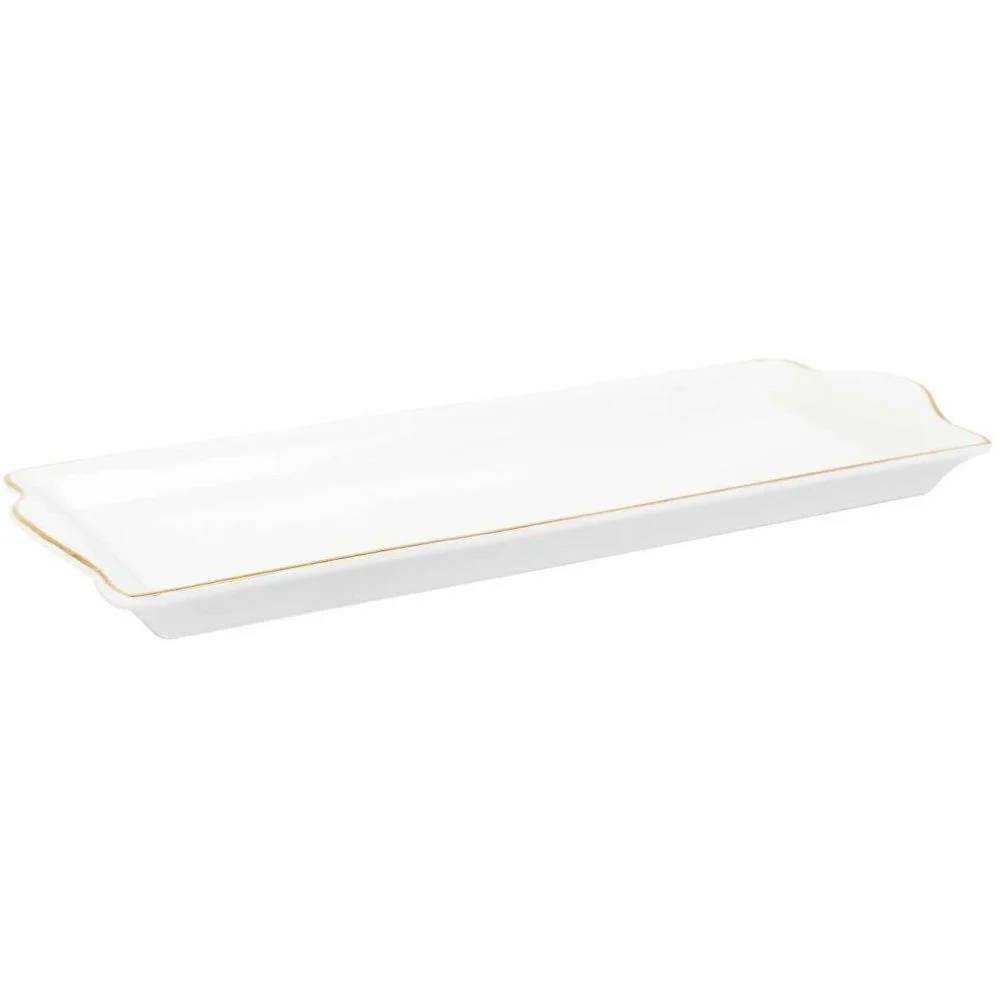 Plat de Service Porcelaine Blanc Doré H 2,50 cm L 34,70 cm P 14,60 cm - THE HOME DECO FACTORY - Image 7
