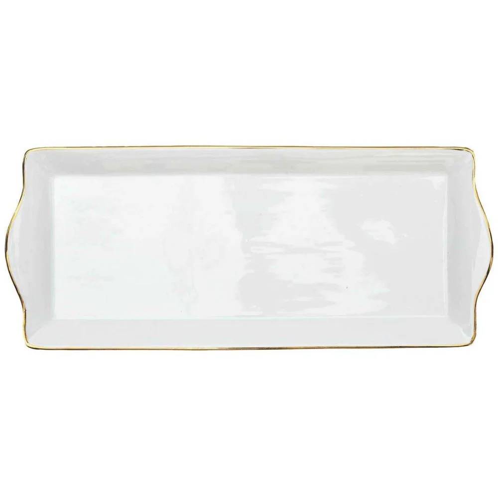 Plat de Service Porcelaine Blanc Doré H 2,50 cm L 34,70 cm P 14,60 cm - THE HOME DECO FACTORY - Image 5