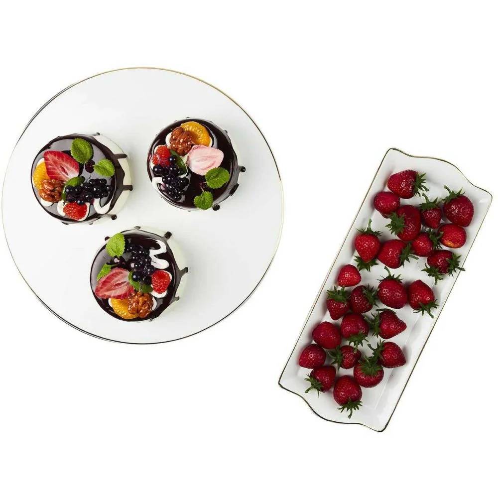 Plat de Service Porcelaine Blanc Doré H 2,50 cm L 34,70 cm P 14,60 cm - THE HOME DECO FACTORY - Image 6