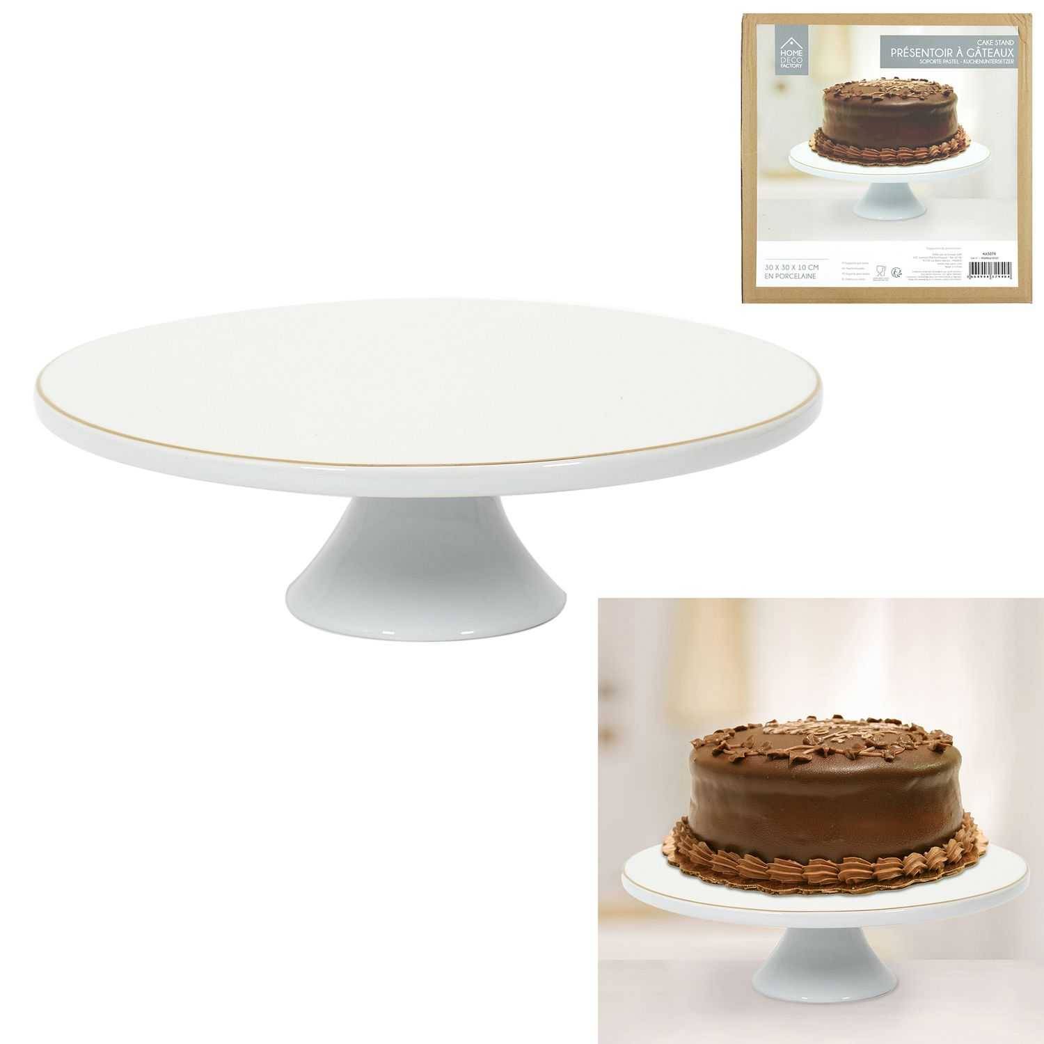 Support À Gâteau Porcelaine Blanc Doré Ø 31 cm H 10 cm - THE HOME DECO FACTORY