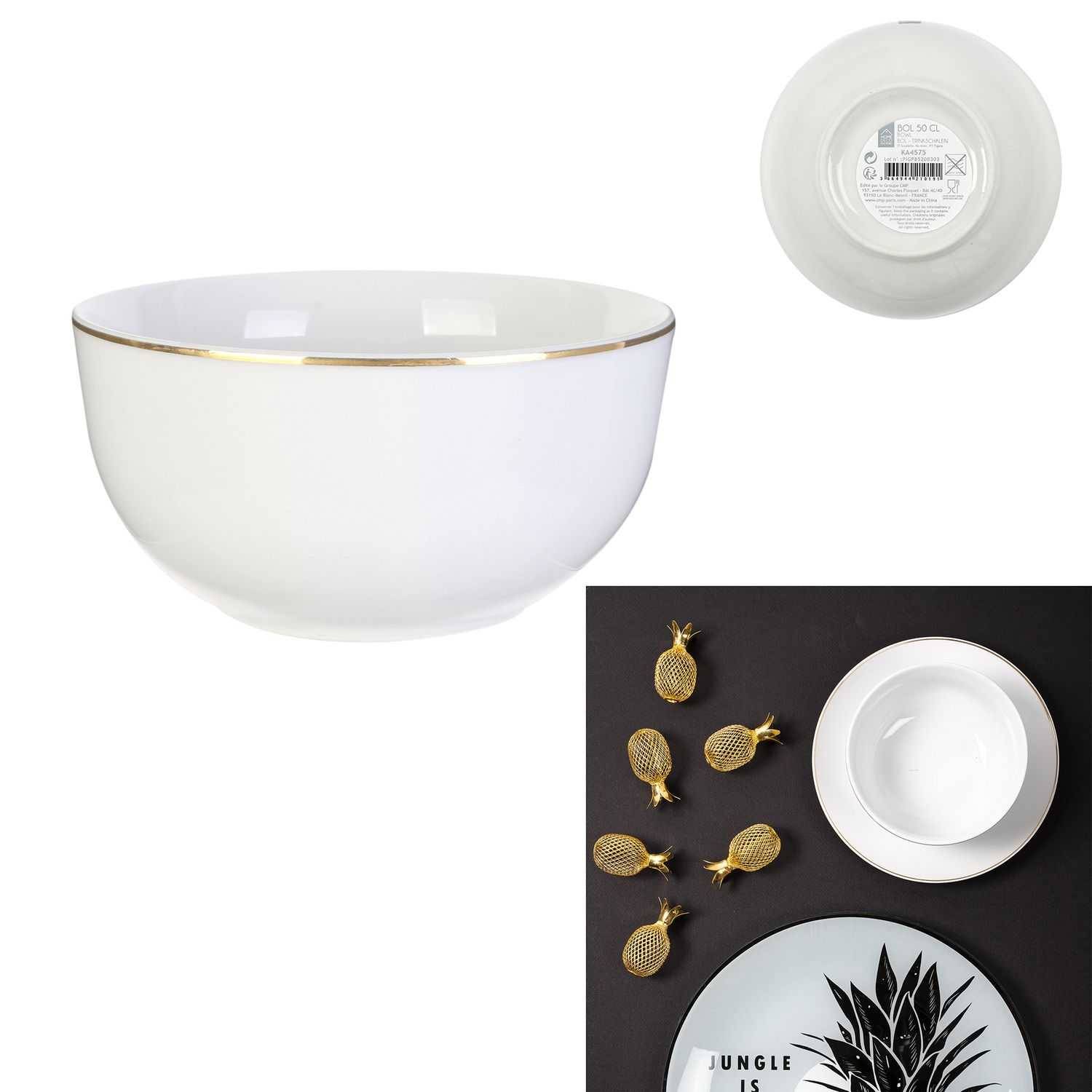 Bol Liseré Doré Porcelaine Blanc Ø 14,50 cm H 7 cm – VERSAILLES