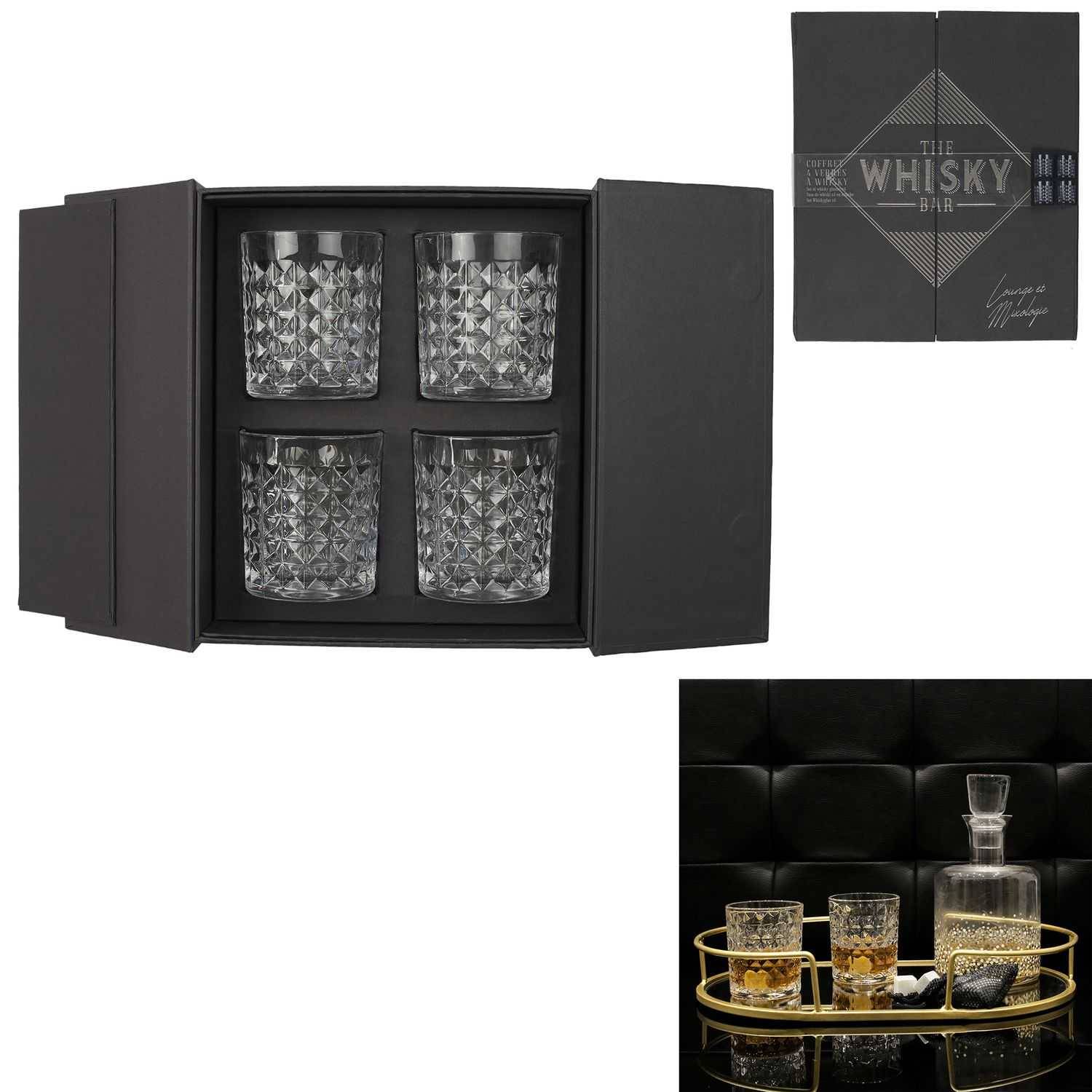 Coffret de 4 verres à whisky Verre Transparent l 21,7 cm l 9 cm h 25 cm
