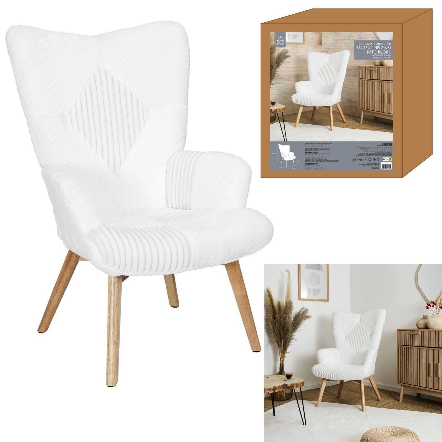 Fauteuil patchwork polyester blanc L 74 x H 100 cm helsinki