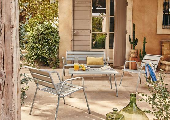 Fermob - Banquette de jardin acier gris lapilli 2 places Monceau Fermob - Image 3