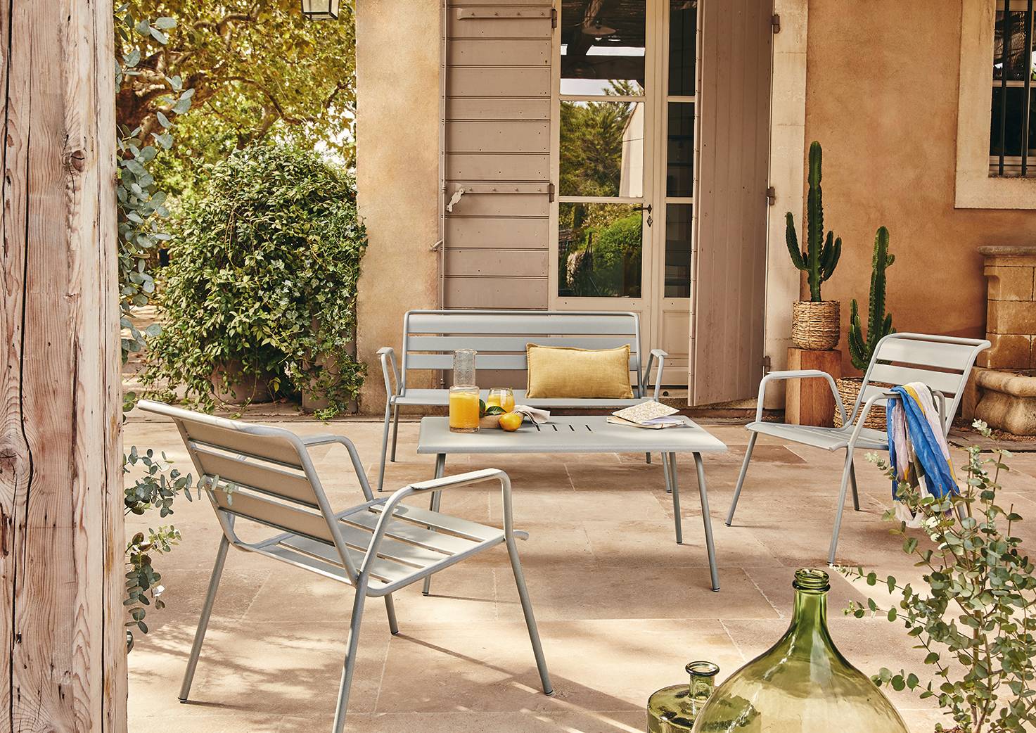 Fermob - Banquette de jardin acier gris lapilli 2 places Monceau Fermob - Image 3