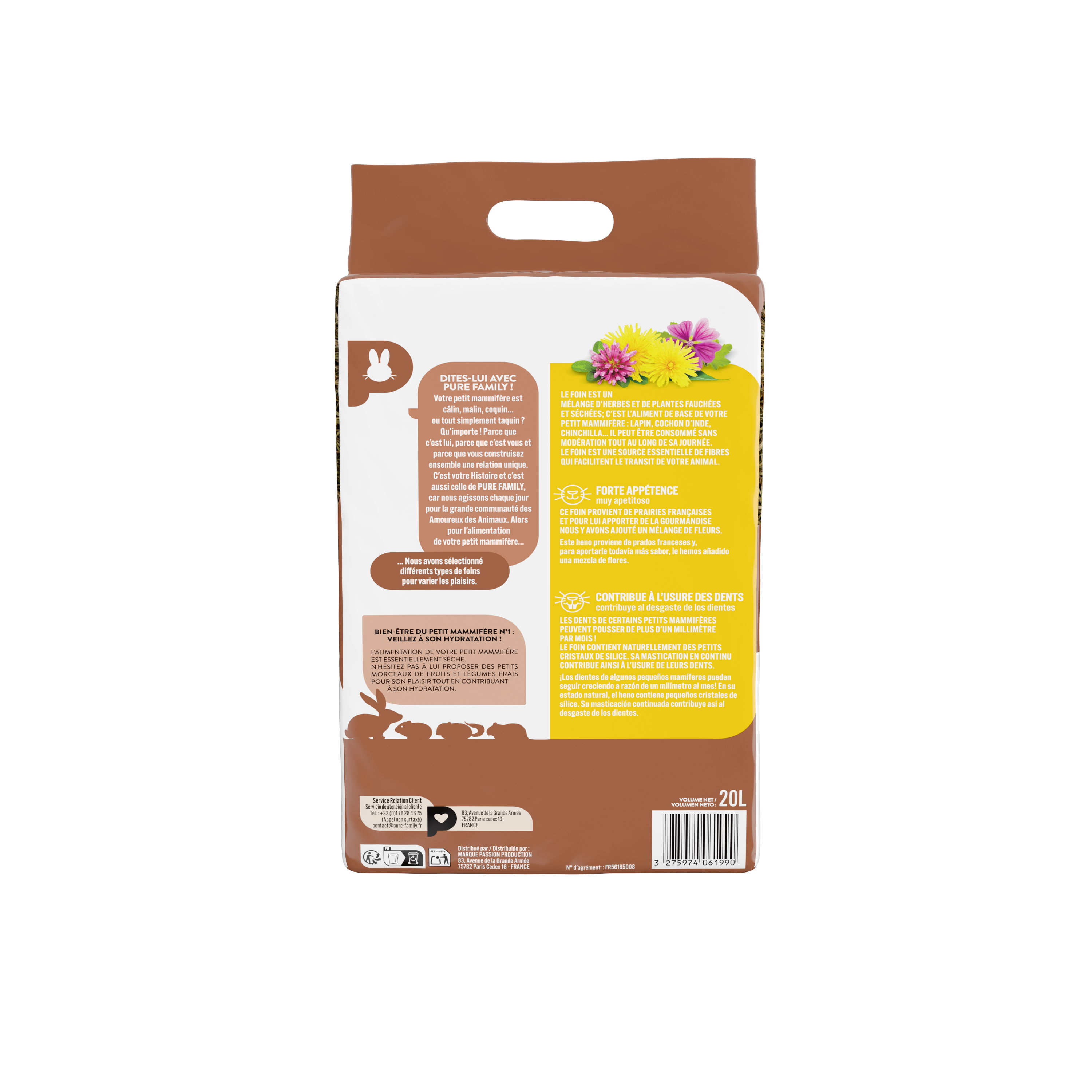 Pure Family - Foin pour rongeurs aux fleurs 20 L - Pure Family - Image 3
