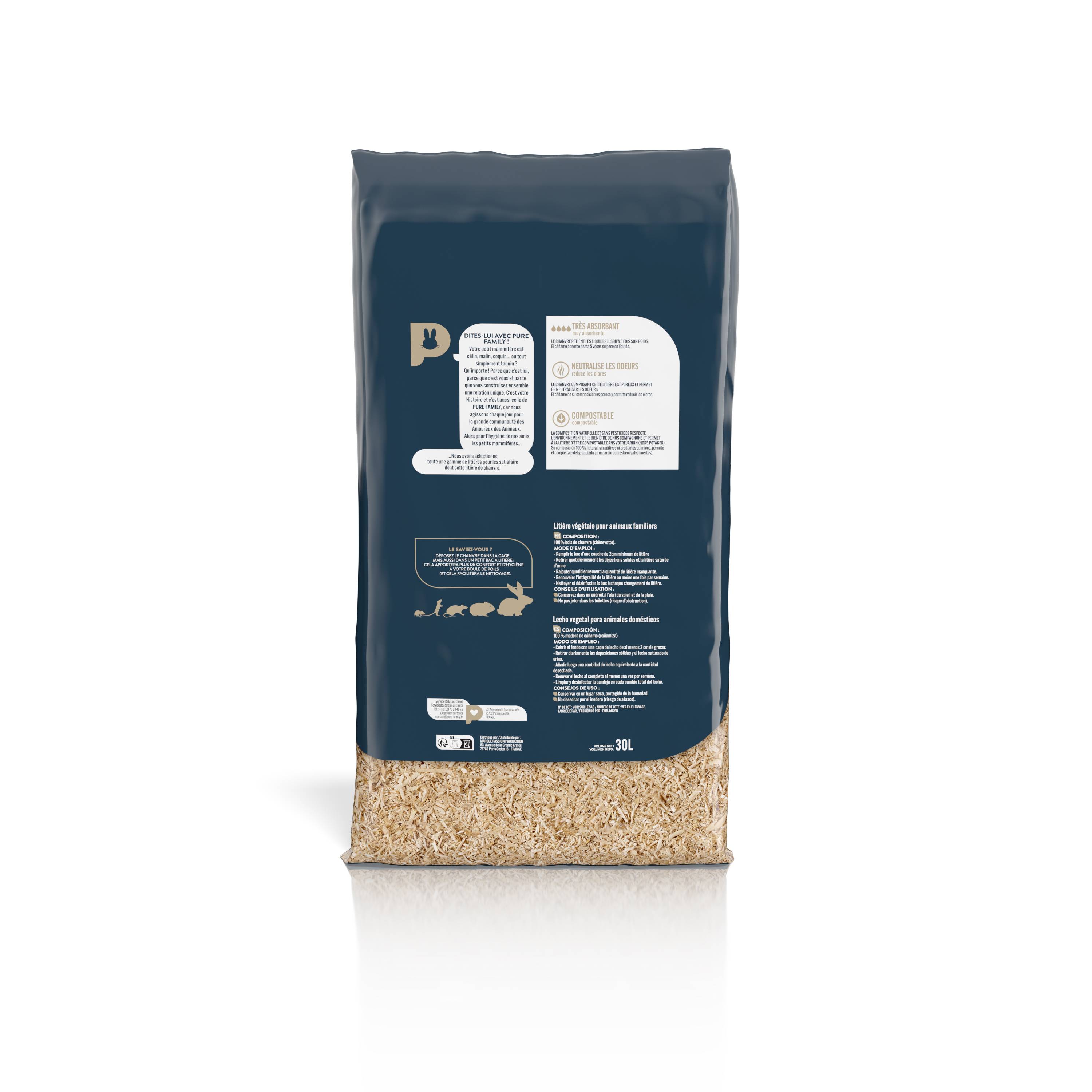 Pure Family - Litière pour rongeurs au chanvre 100% naturel 30 L - Pure Family - Image 3