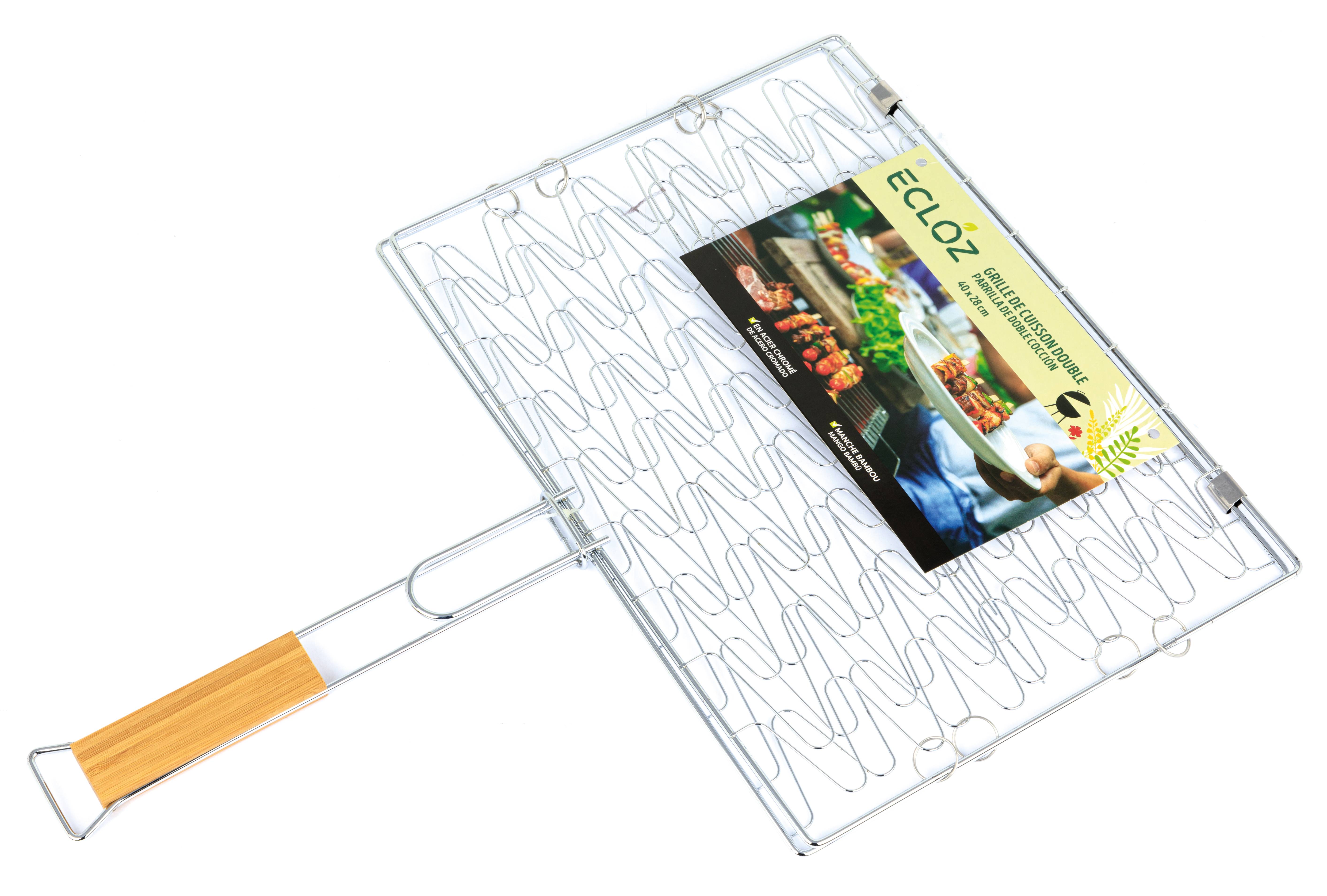 Ecloz - Grille double souple 40x28 cm avec manche en bambou