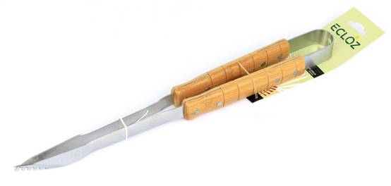 Ecloz - Pince 42 cm en inox avec manche en bambou