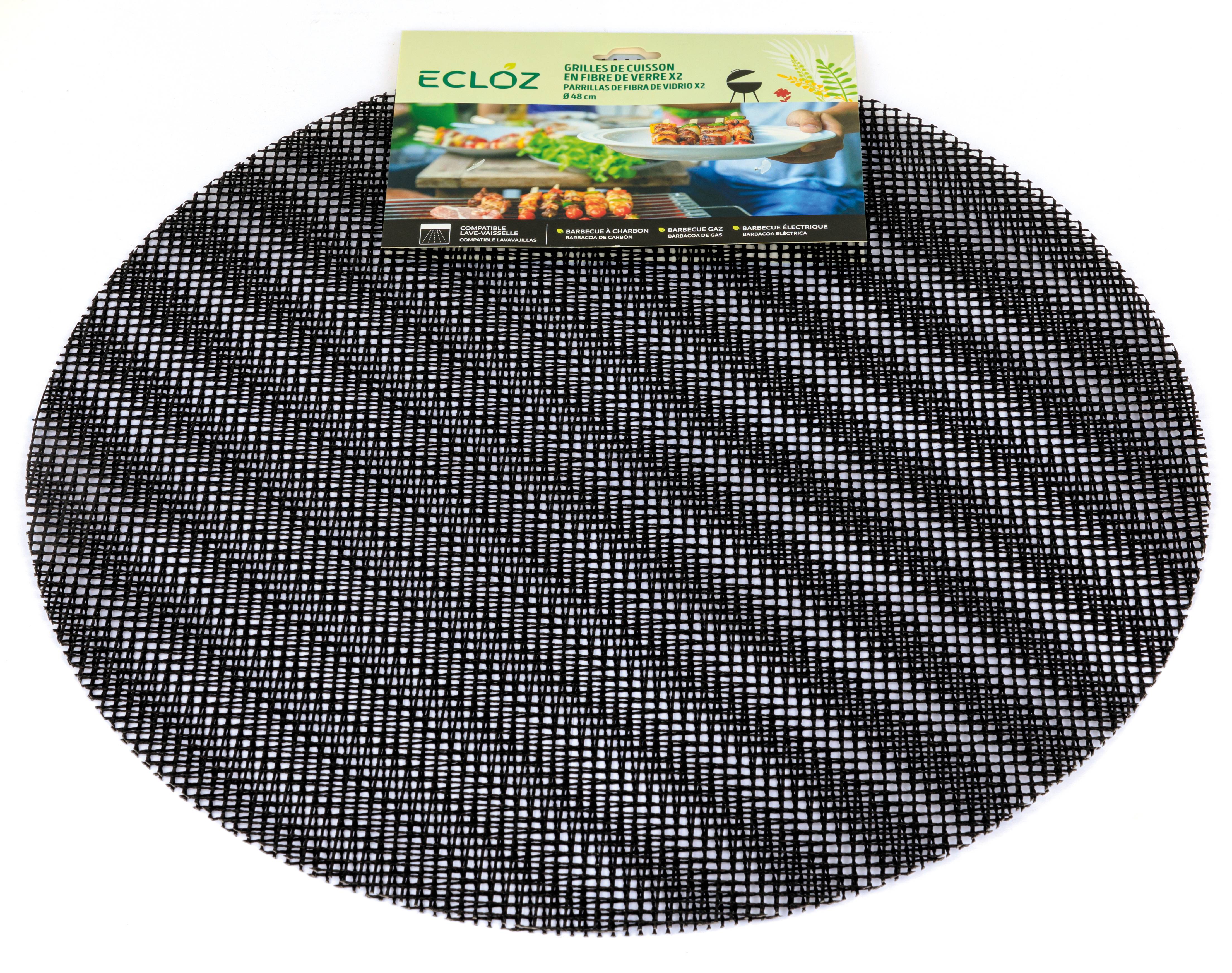 Ecloz - Grill spécial barbecue 2 grilles lavables Ø 48 cm fibre de verre revêtement PTFE noir – ECLOZ