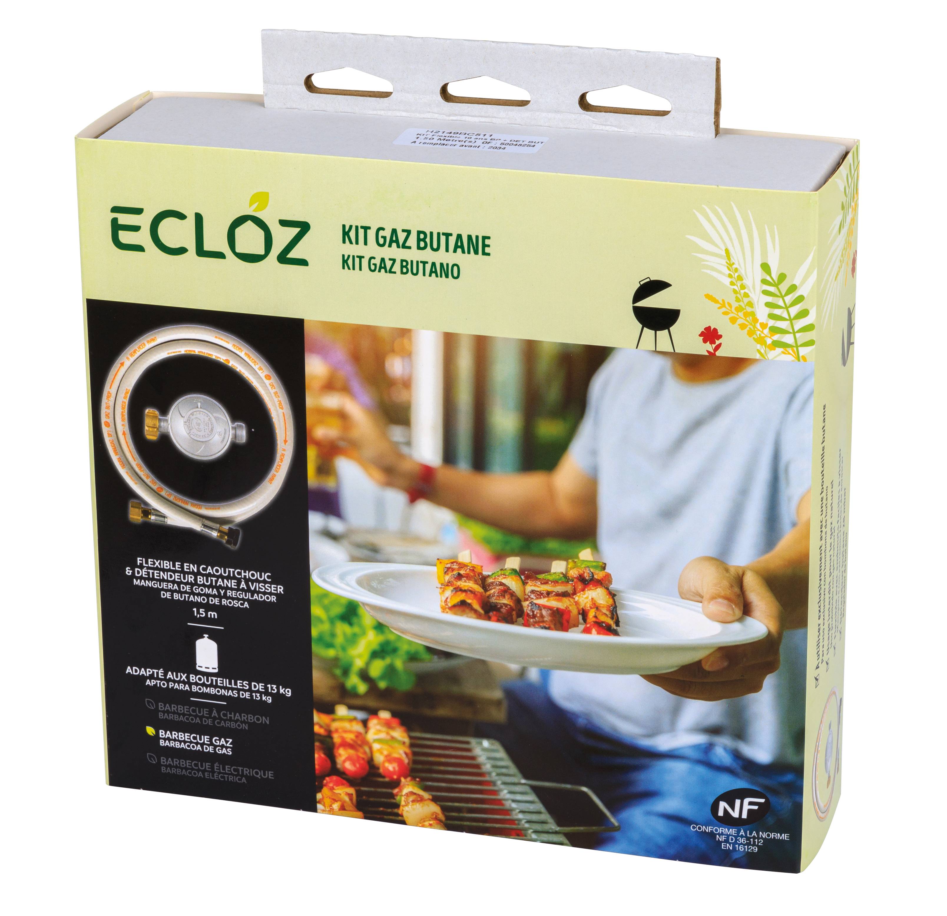 Ecloz - KIT butane Flexible LG 1M50 + détendeur butane 28 mb 1,3 kg
