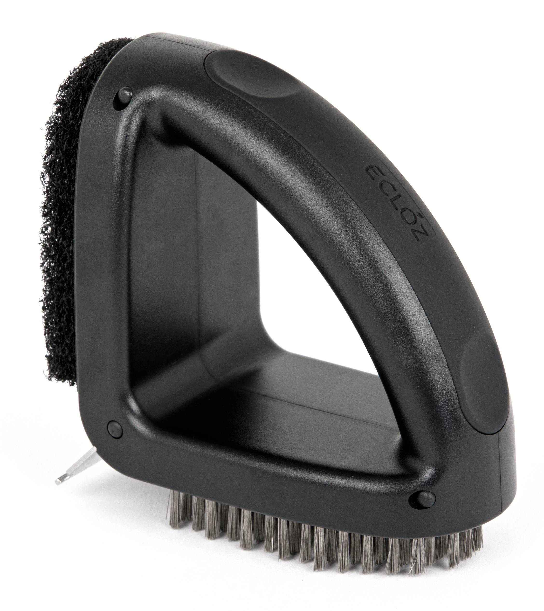 Ecloz - Brosse 3 fonctions Ecloz (brosse inox, éponge abrasive, grattoir inox) manche plastique