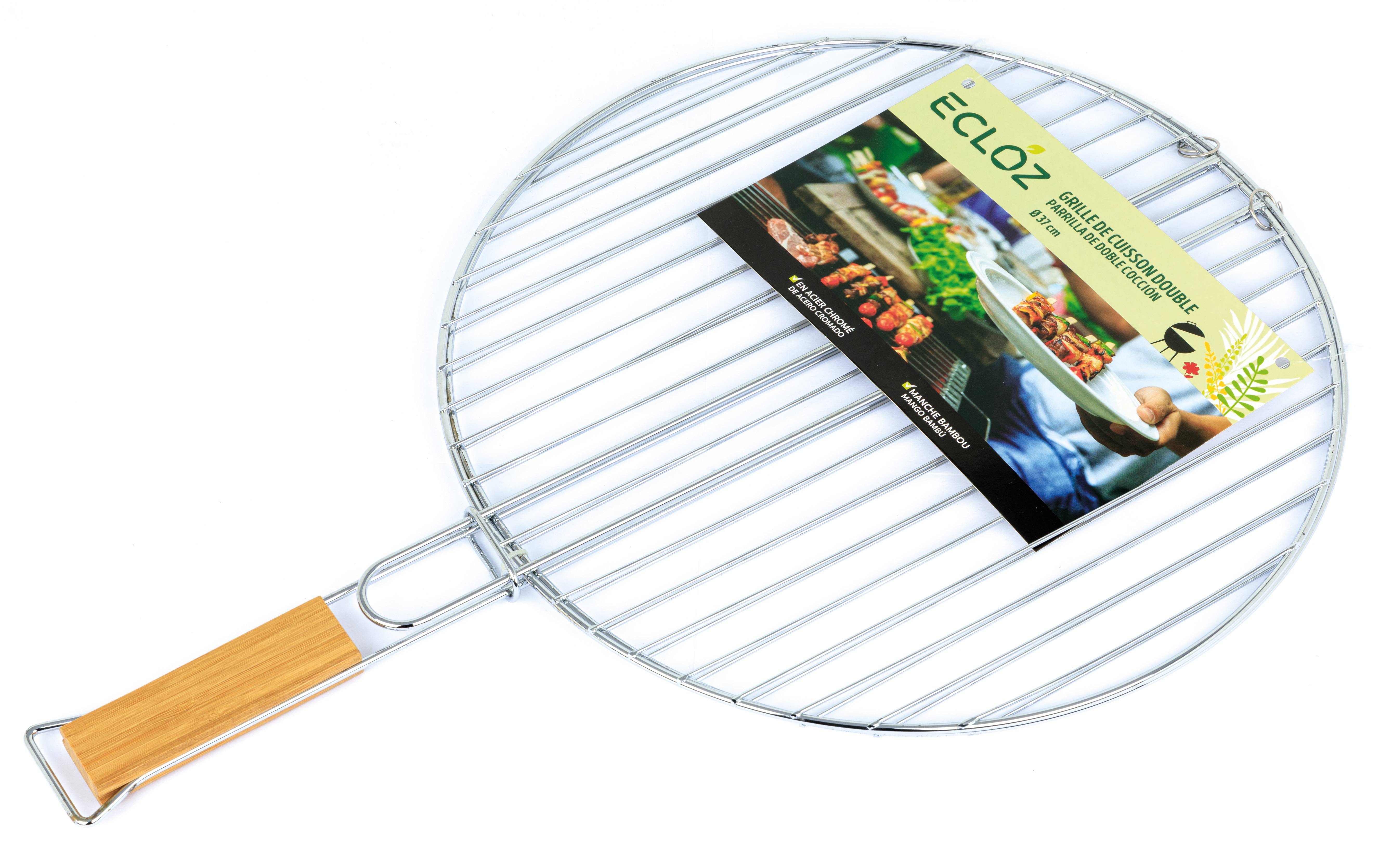 Ecloz - Double grille barbecue acier chromé Ø 37 cm manche bambou - ECLOZ