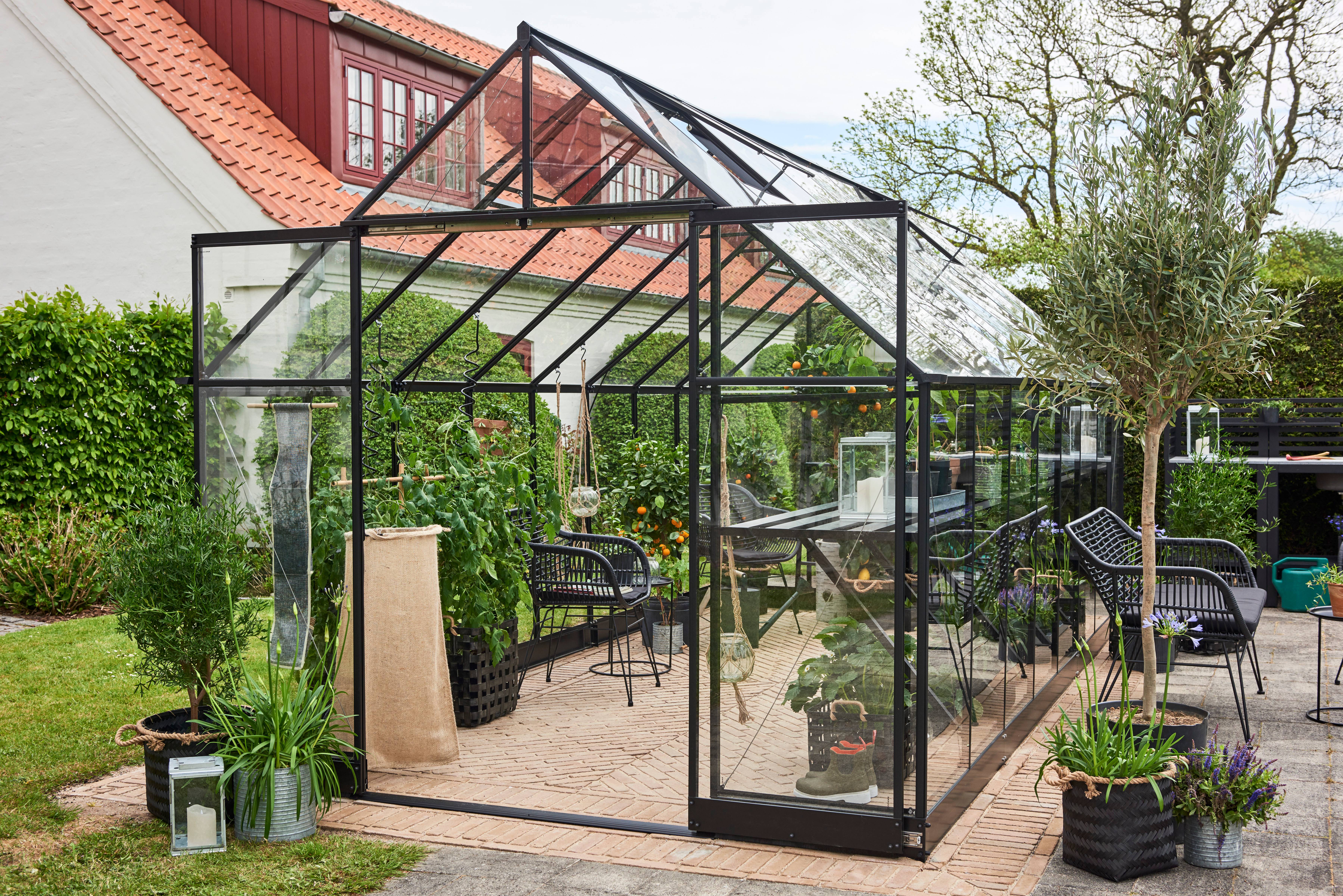 Halls - Serre de jardin verre trempé aluminium noir 12,5 m² Qube 8 - Halls