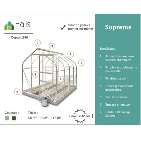Halls - Serre de jardin Supreme verre trempé 5 m² vert - Halls - Image 4