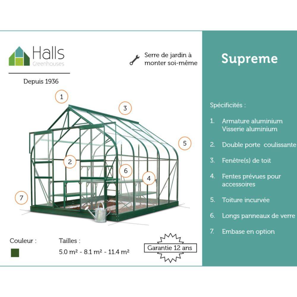Halls - Serre de jardin Supreme verre trempé 11,4 m² + embase - Halls - Image 13