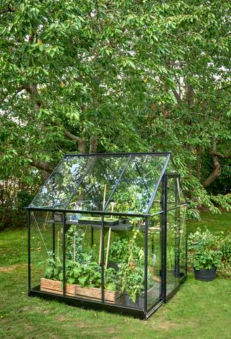 Halls - Serre de jardin verre trempé aluminium noir 3,6 m² Qube 6 - Halls