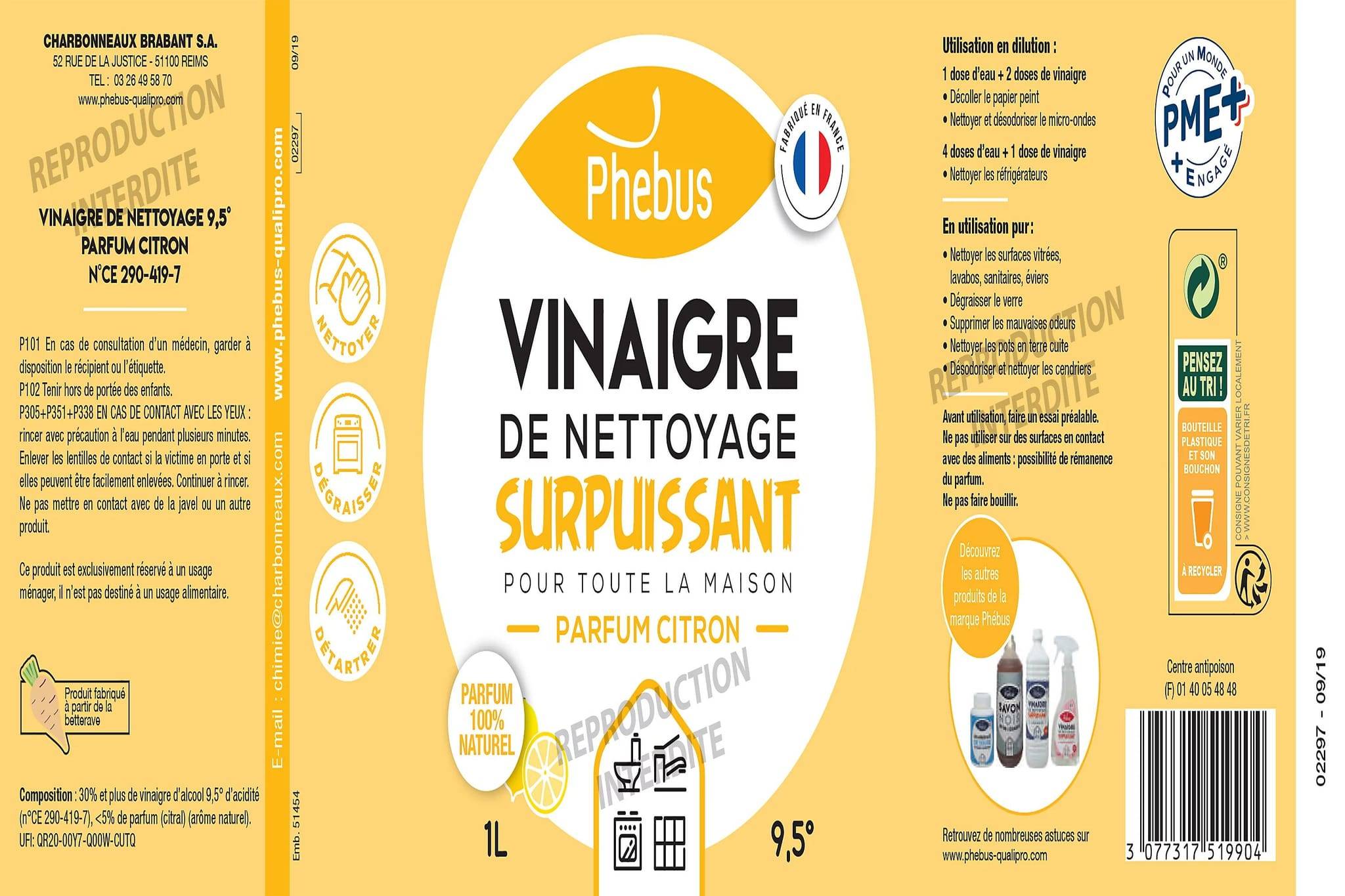 Vinaigre ménager nettoyant multi-usages citron L.5.0 cm l.8.0 cm H.7.5 cm - Phebus - Image 4