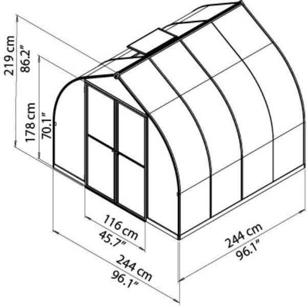 Serre de Jardin Polycarbonate Double Paroi Argent 244 x 244 cm - PALRAM - Image 6