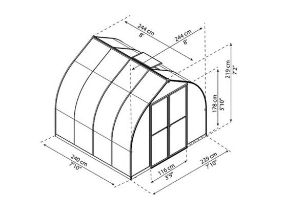 Serre de Jardin Polycarbonate Double Paroi Argent 244 x 244 cm - PALRAM - Image 3